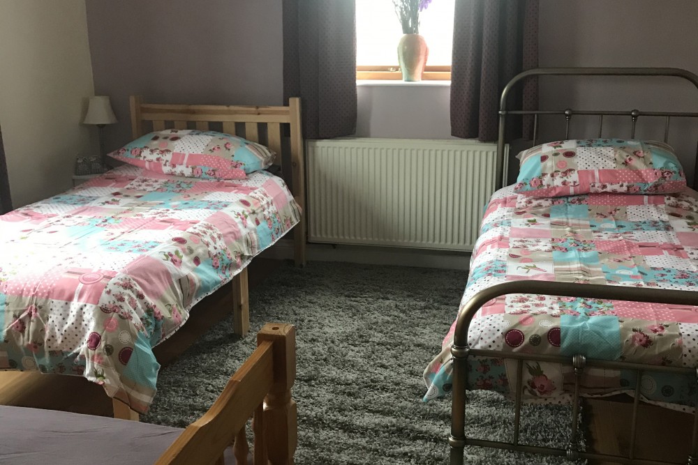 Bedroom with patchwork bedding